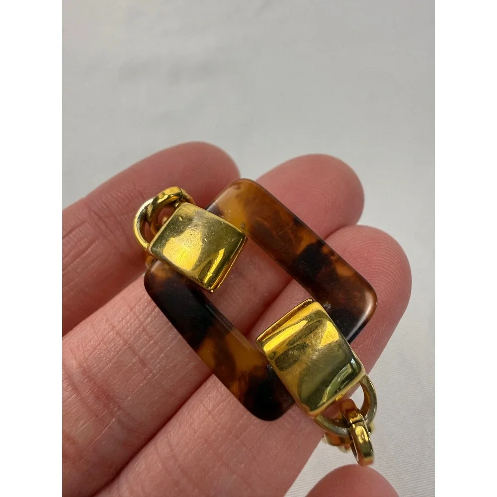 Napier Gold Tone Tortoiseshell Buckle Link‎ Chain Bracelet Vintage Style